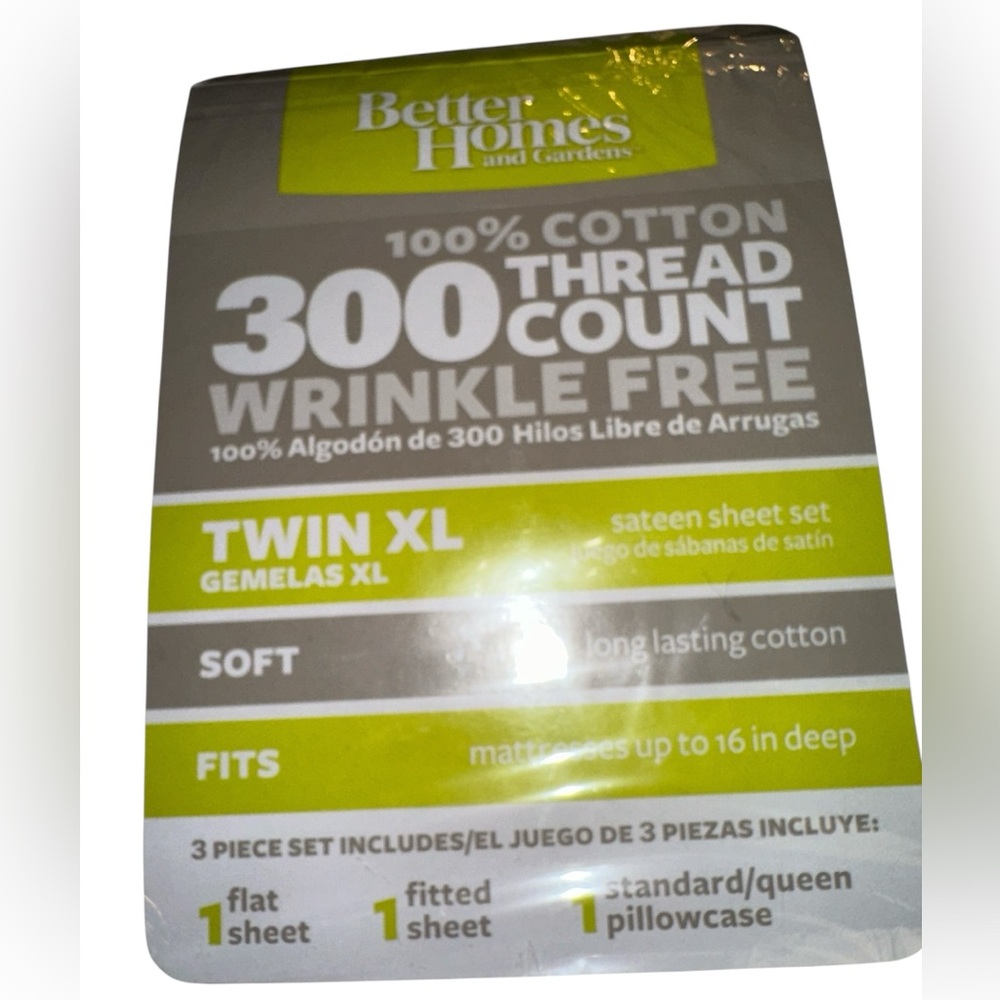 Better Homes and Gardens Twin XL 300 Thread Count Wrinkle Free Cotton Sheets New